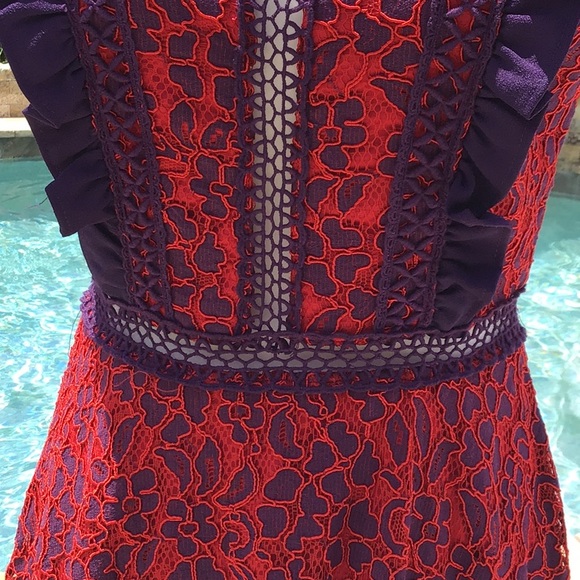 Mystic red & purple lace dress w/ peek-a-boo net - Picture 5 of 16